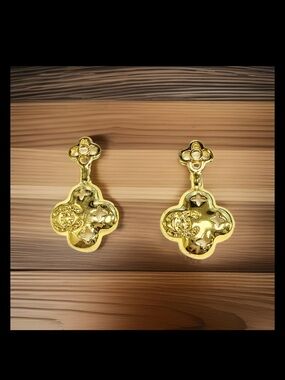 Gold Floral Motif Drop Earrings for Women